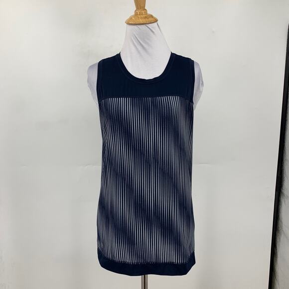 Athleta Tank Top Womens XS Extra Small Navy White Striped Mesh Panels Stretch - Picture 2 of 14